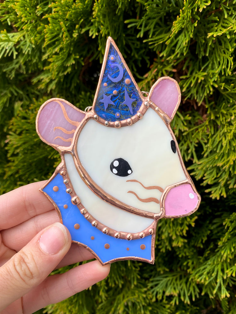 Periwinkle Wizard Rat Mini Stained Glass Suncatcher