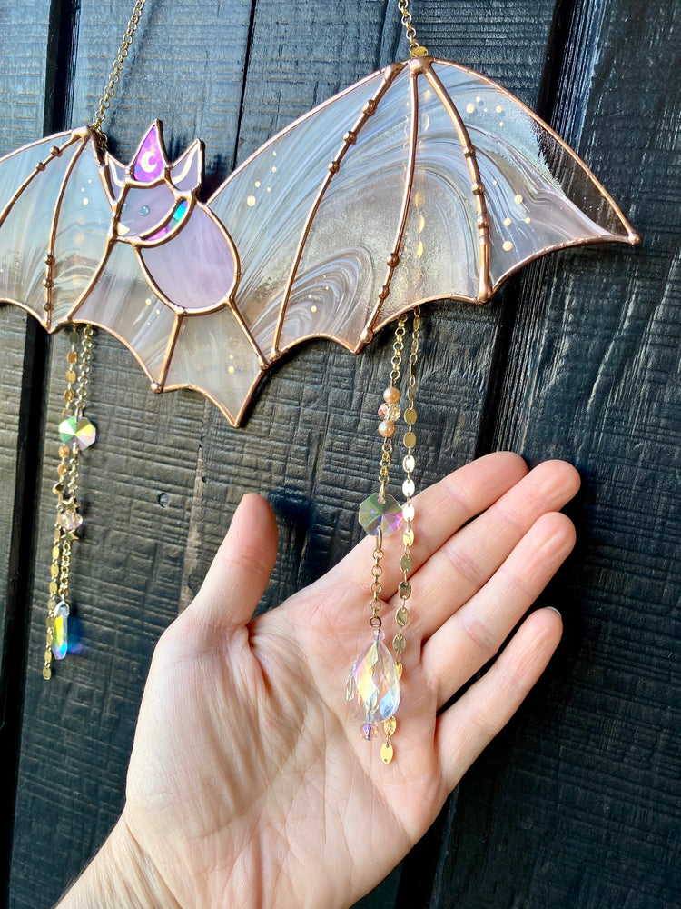 Pink Haze Wizard Bat Stained Glass Suncatcher