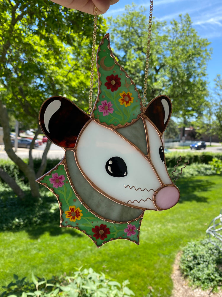 Pansy Opossum Stained Glass Suncatcher