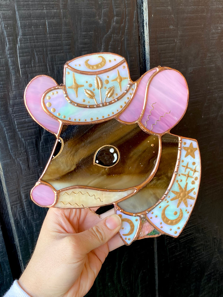 Celestial Cowboy Mouse Stained Glass Suncatcher