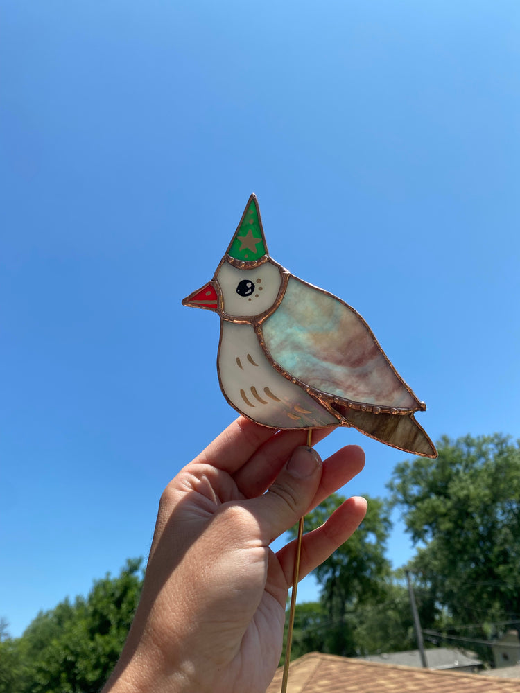 Wizard Pigeon Stained Glass Planter Stake