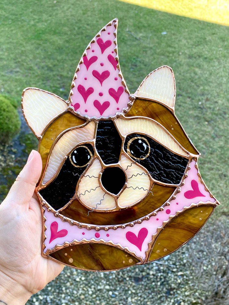 Lovely Wizard Raccoon Stained Glass Suncatcher