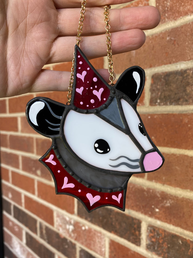 Mini Red Lovely Opossum Stained Glass Ornament