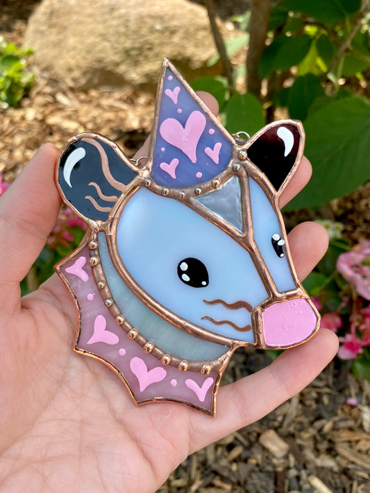 Mini Pink and Purple Valentine Opossum Stained Glass Suncatcher