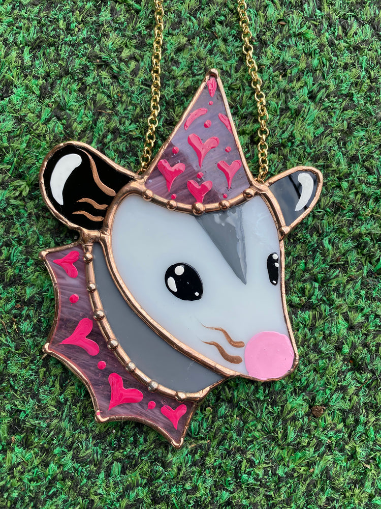 Mini Lovely Opossum Stained Glass Ornament