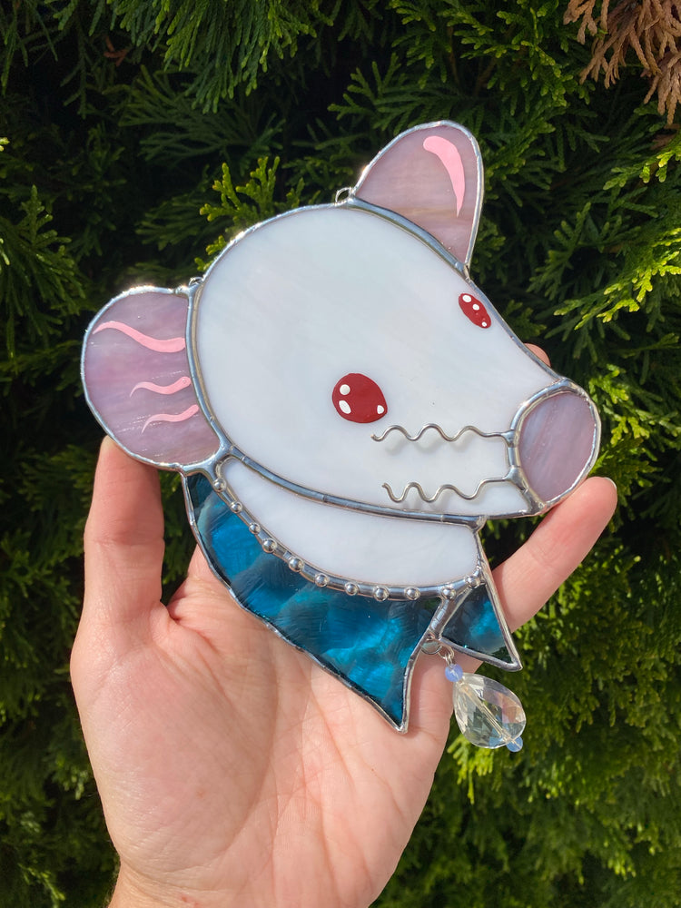 Albino Bandana Rat Stained Glass Suncatcher