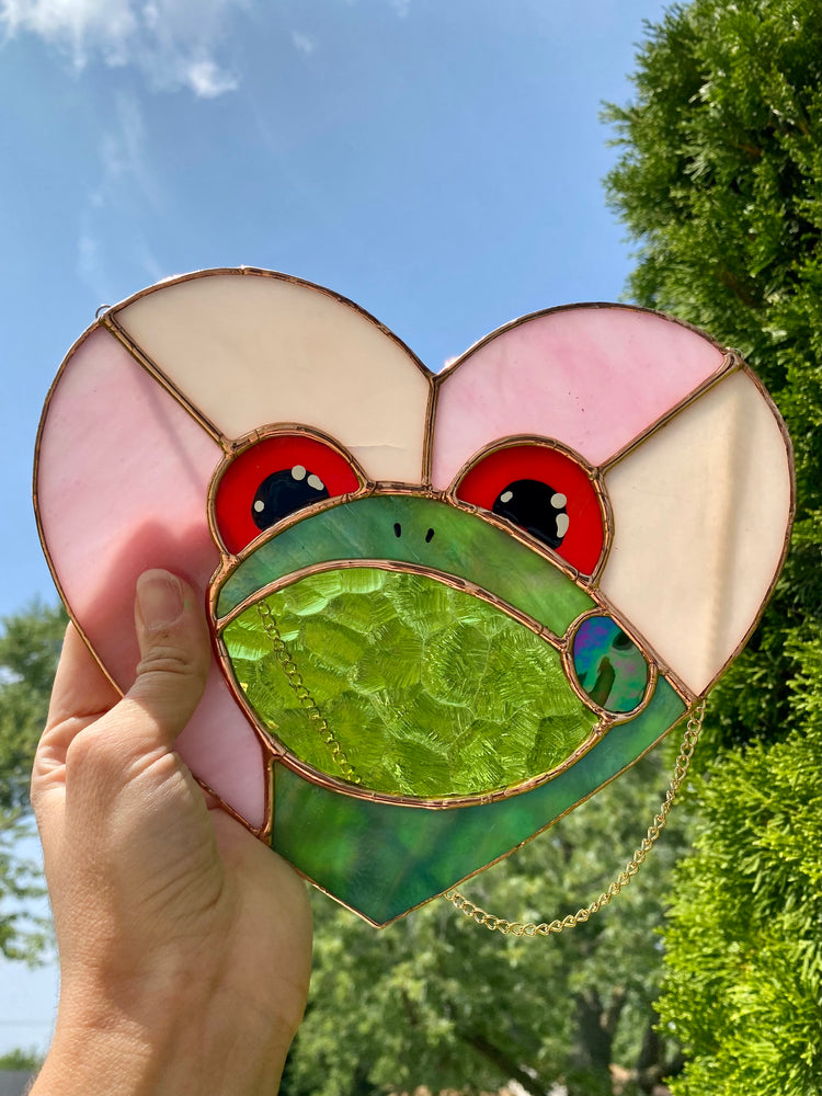 (discounted due to crack) Iridescent Lovely Frog Stained Glass Suncatcher