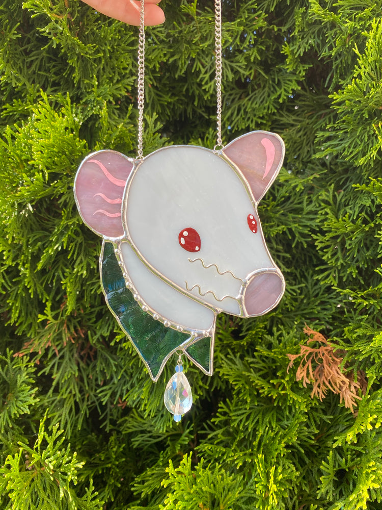 Albino Bandana Rat Stained Glass Suncatcher