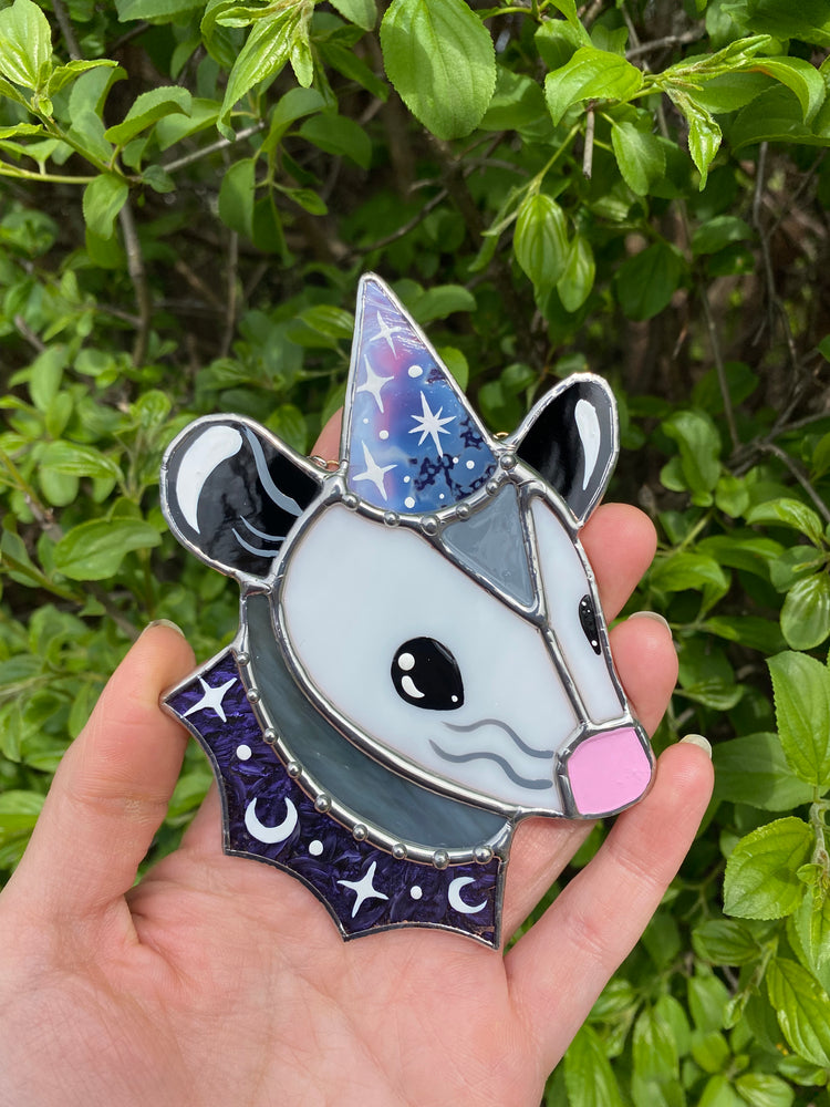 Purple Galaxy Opossum Mini Stained Glass Ornament