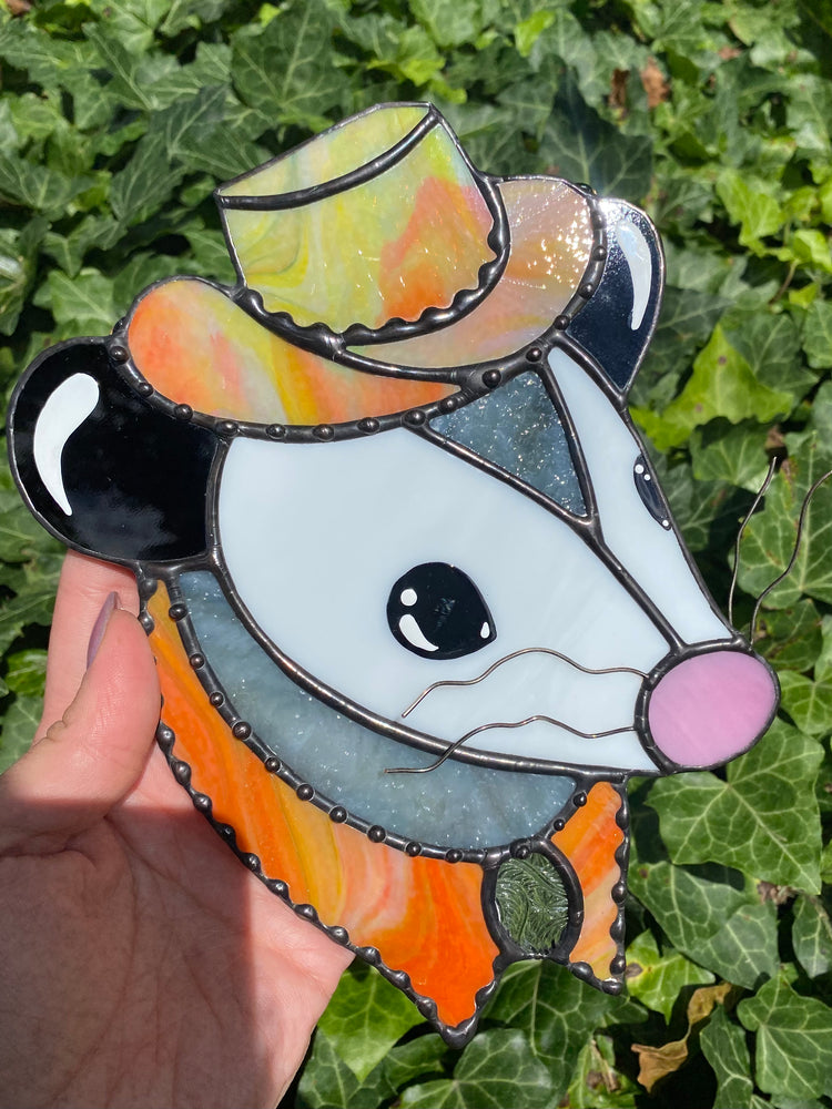 Tie Dye Cowboy Opossum Stained Glass Suncatcher