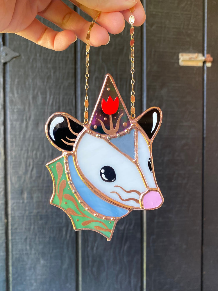 Tulip Wizard Mini Opossum Stained Glass Ornament