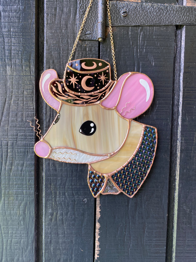 Celestial Cowboy Mouse Stained Glass Suncatcher