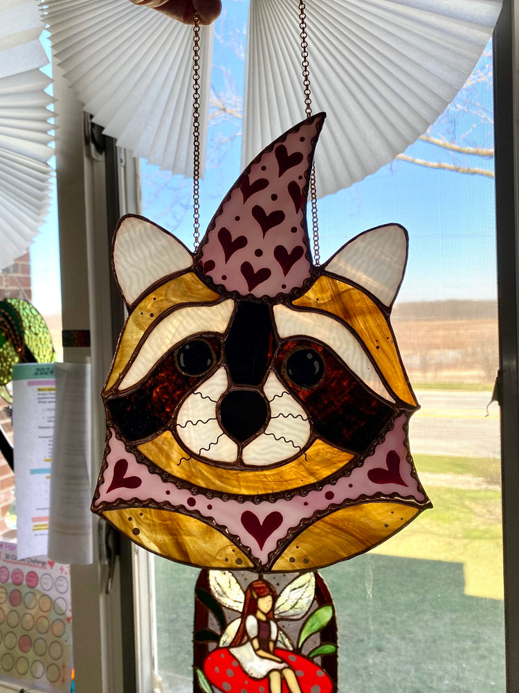 Lovely Wizard Raccoon Stained Glass Suncatcher