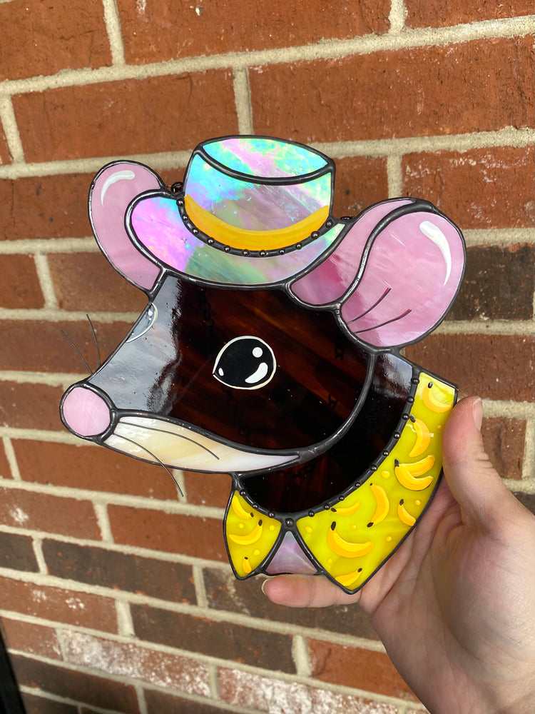 Banana Mouse Stained Glass Suncatcher