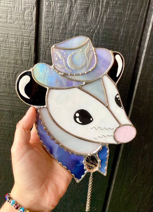 Purple Cowboy Opossum Stained Glass Suncatcher