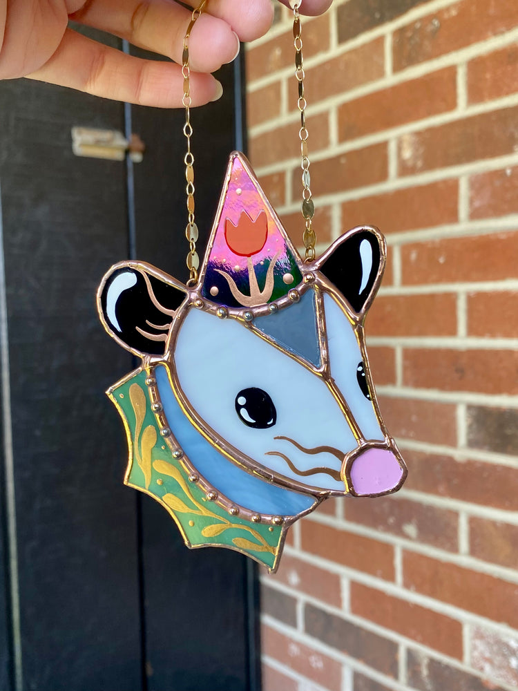 Tulip Wizard Mini Opossum Stained Glass Ornament