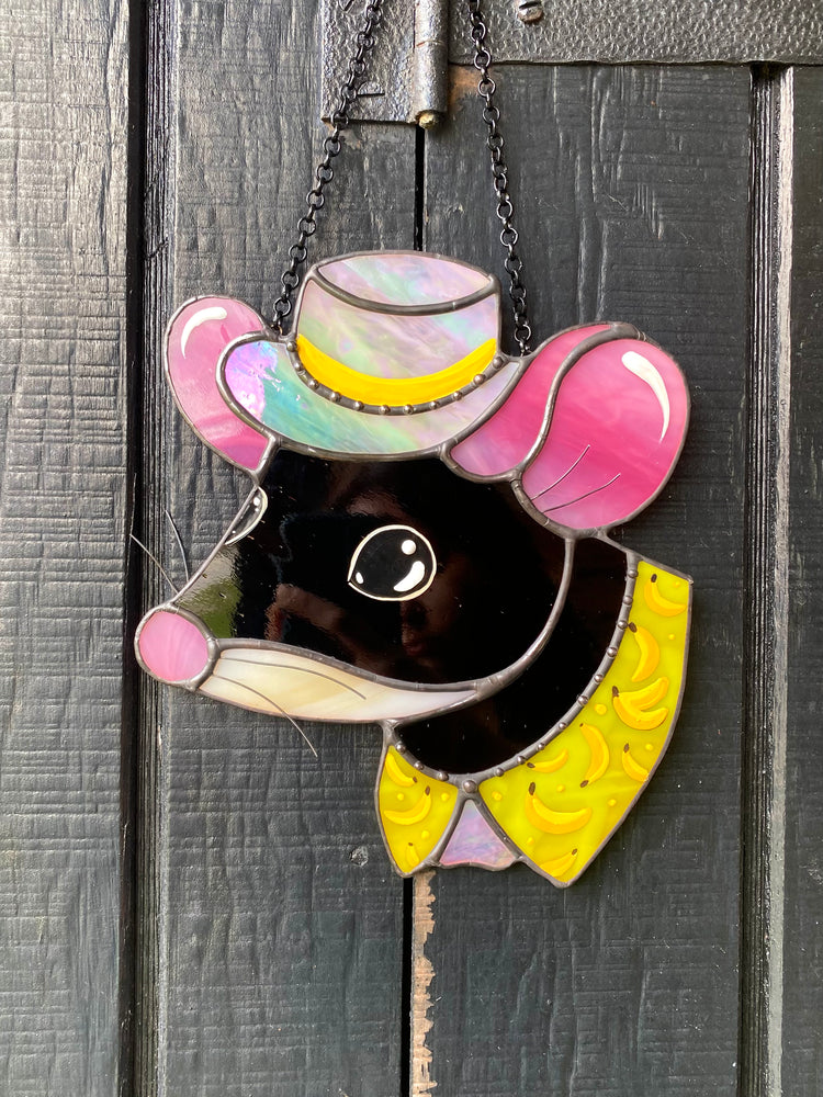 Banana Mouse Stained Glass Suncatcher