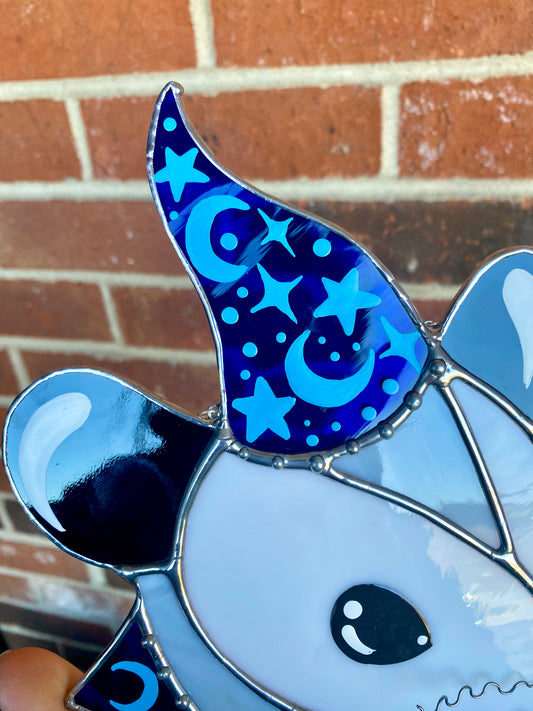 Blue Wizard Opossum Stained Glass Suncatcher