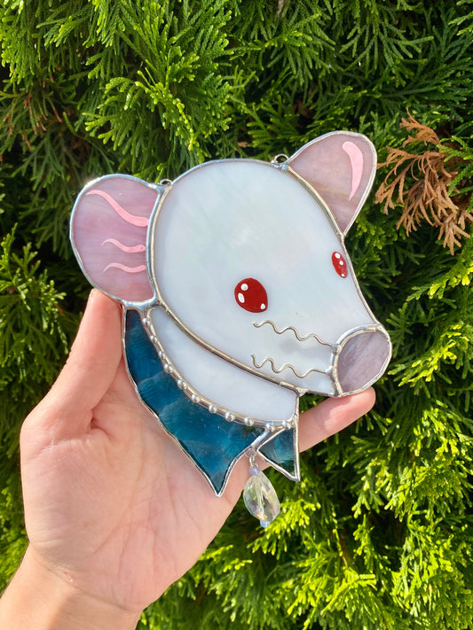 Albino Bandana Rat Stained Glass Suncatcher