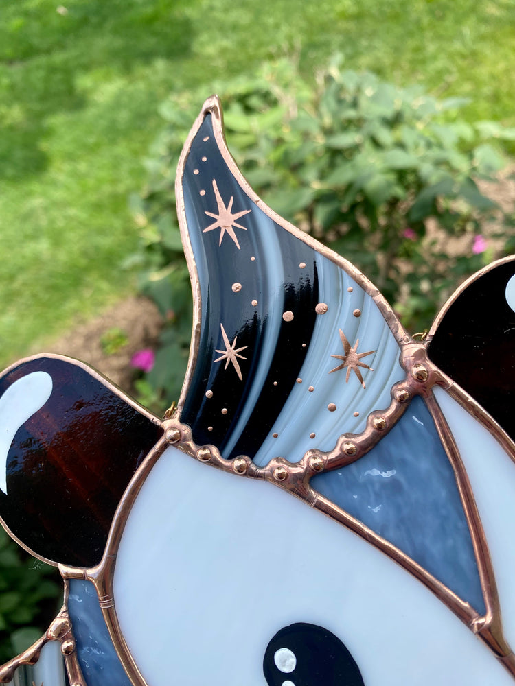 Black and White Wizard Opossum Stained Glass Suncatcher