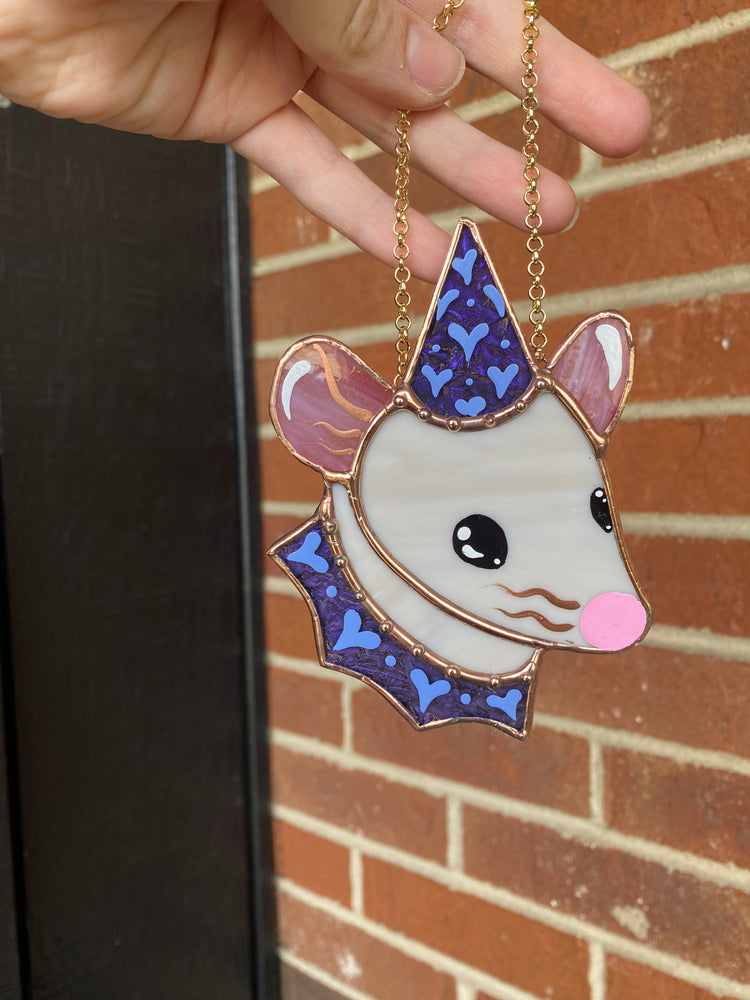 Mini Grey Rat Stained Glass Ornament