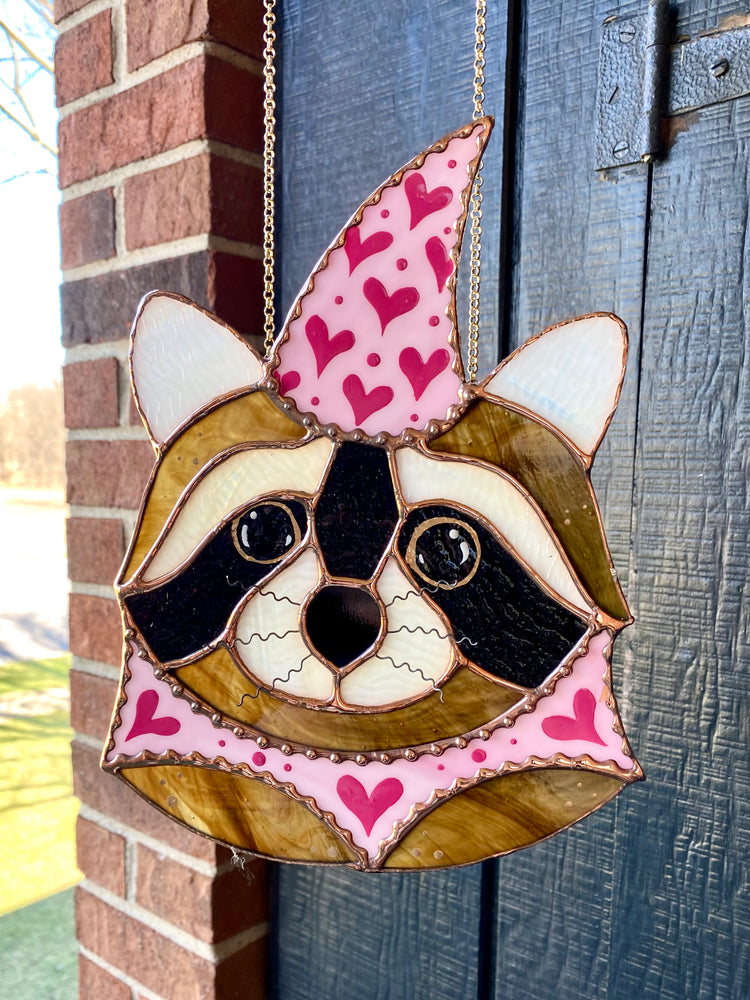 Lovely Wizard Raccoon Stained Glass Suncatcher