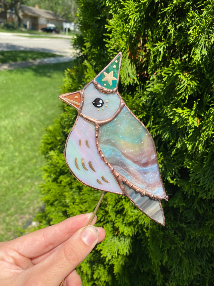 Wizard Pigeon Stained Glass Planter Stake