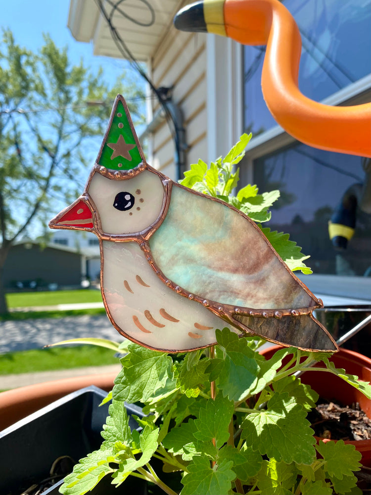 Wizard Pigeon Stained Glass Planter Stake