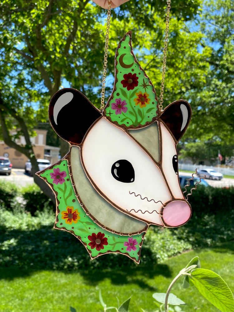 Pansy Opossum Stained Glass Suncatcher