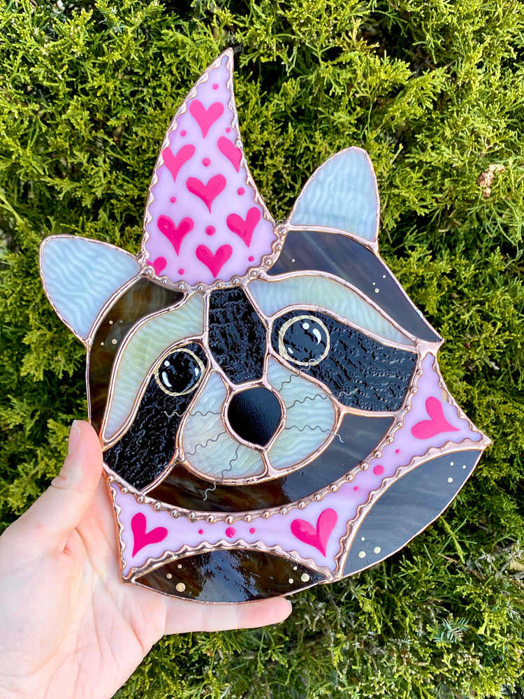 Lovely Wizard Raccoon Stained Glass Suncatcher