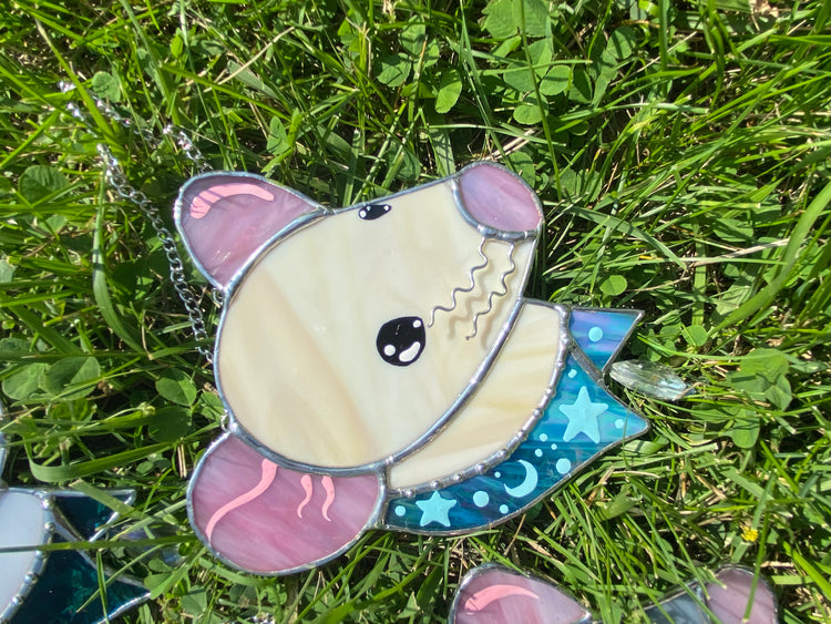 Iridescent Tan Bandana Rat Stained Glass Suncatcher