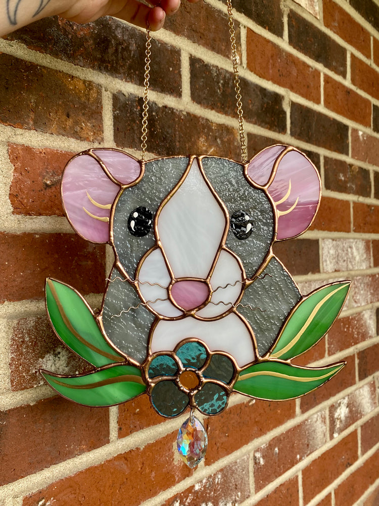 Flower Dumbo Rat Stained Glass Suncatcher