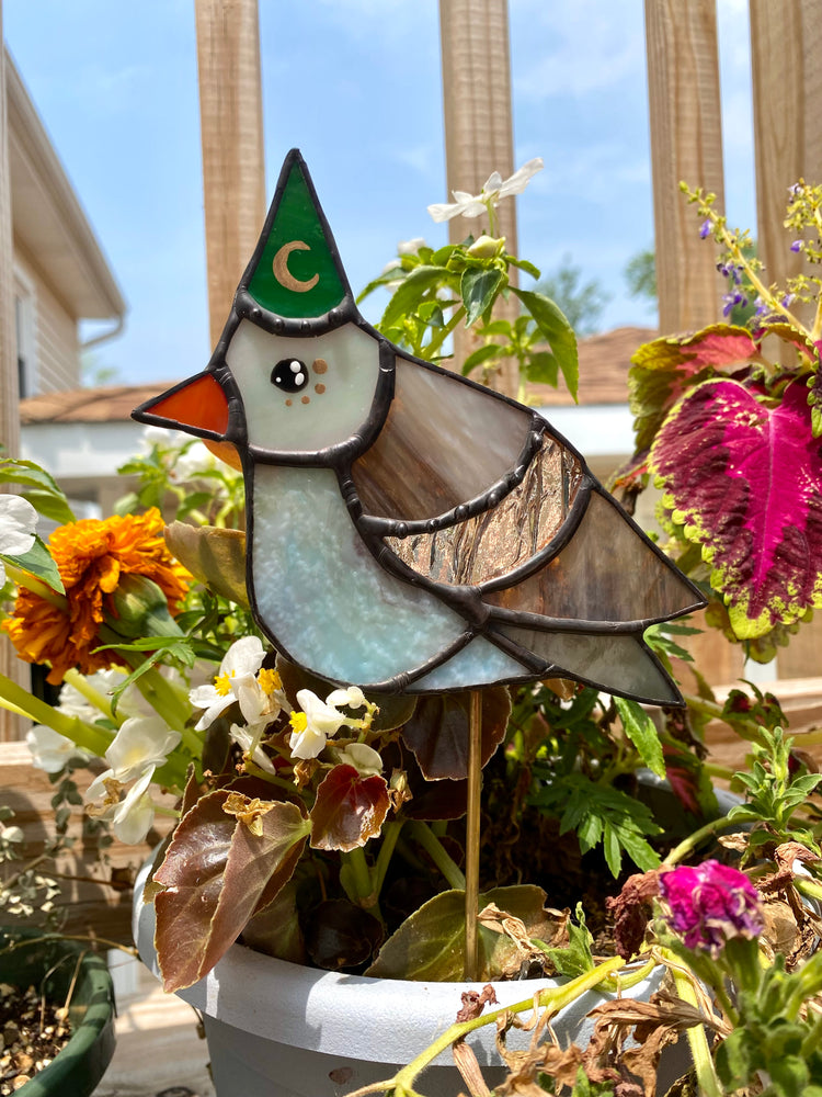 Wizard Pigeon Stained Glass Planter Stake