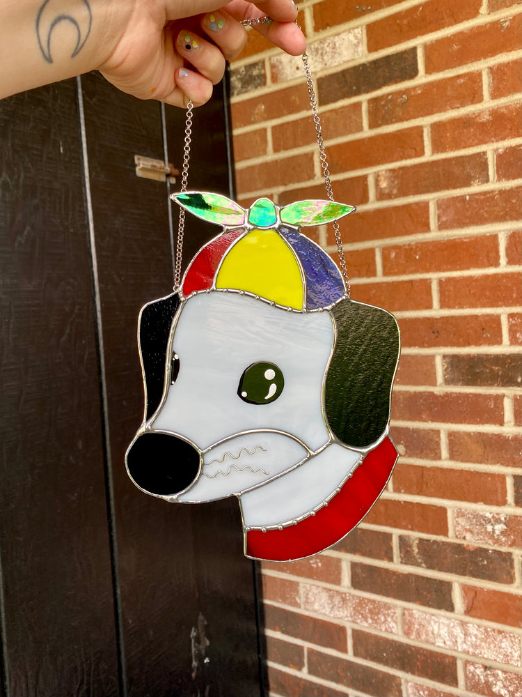 Helicopter Hat Puppy Stained Glass Suncatcher