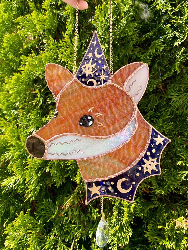 Royal Blue Wizard Fox Stained Glass Suncatcher