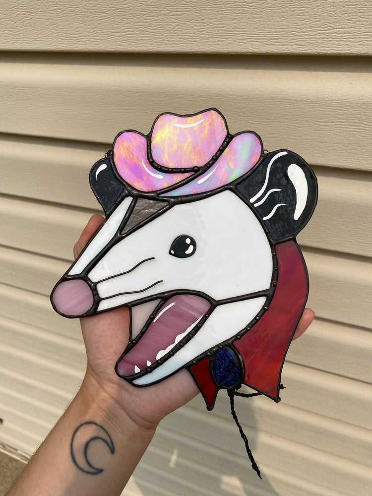 Made to Order: Screaming Cowboy Opossum Stained Glass Suncatcher