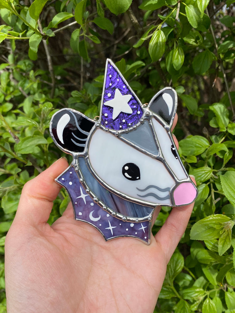 Purple Star Opossum Mini Stained Glass Ornament