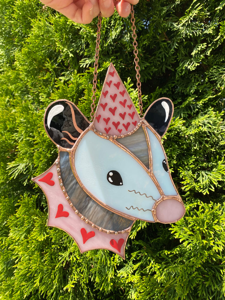 Lovely Opossum Stained Glass Suncatcher