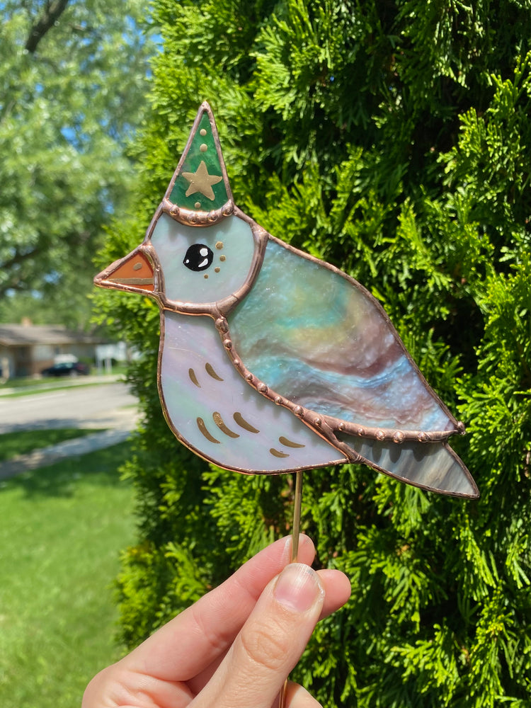 Wizard Pigeon Stained Glass Planter Stake