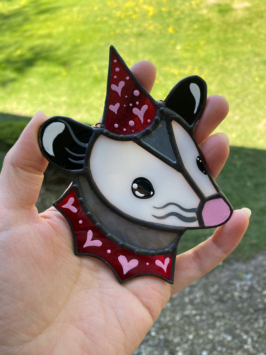 Mini Red Lovely Opossum Stained Glass Ornament