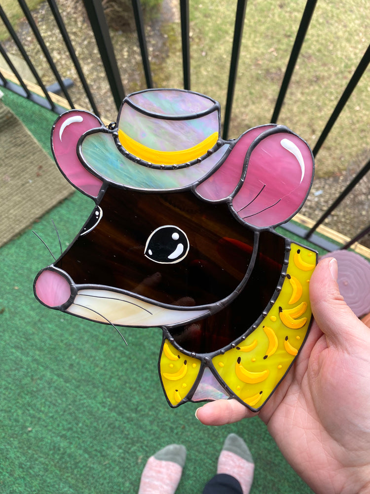 Banana Mouse Stained Glass Suncatcher