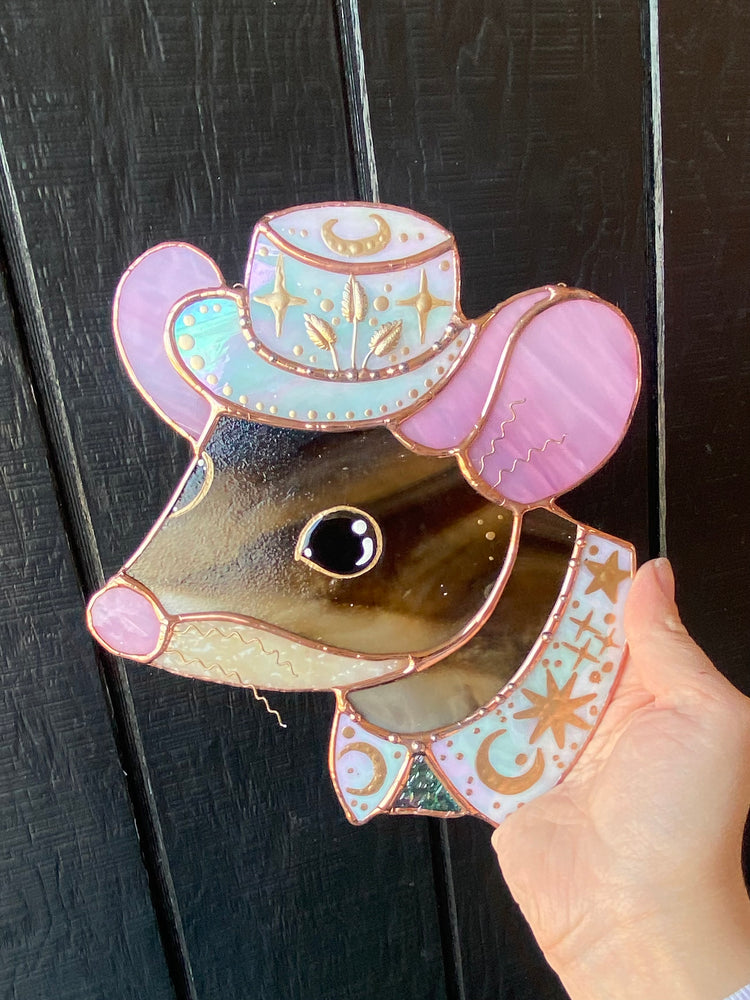 Celestial Cowboy Mouse Stained Glass Suncatcher