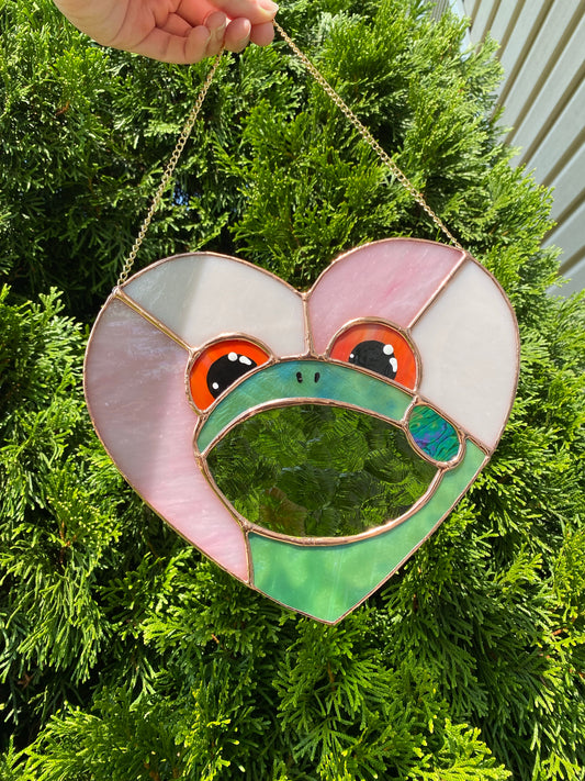 (discounted due to crack) Iridescent Lovely Frog Stained Glass Suncatcher