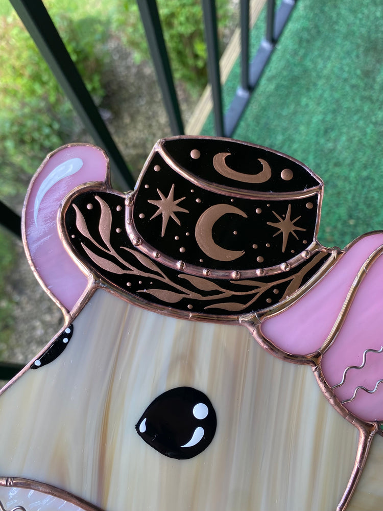 Celestial Cowboy Mouse Stained Glass Suncatcher