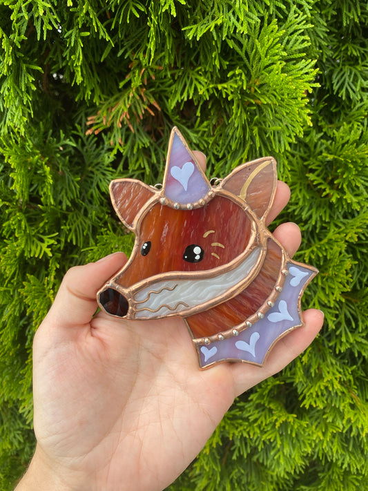 Mini Purple Heart Wizard Fox Stained Glass Suncatcher