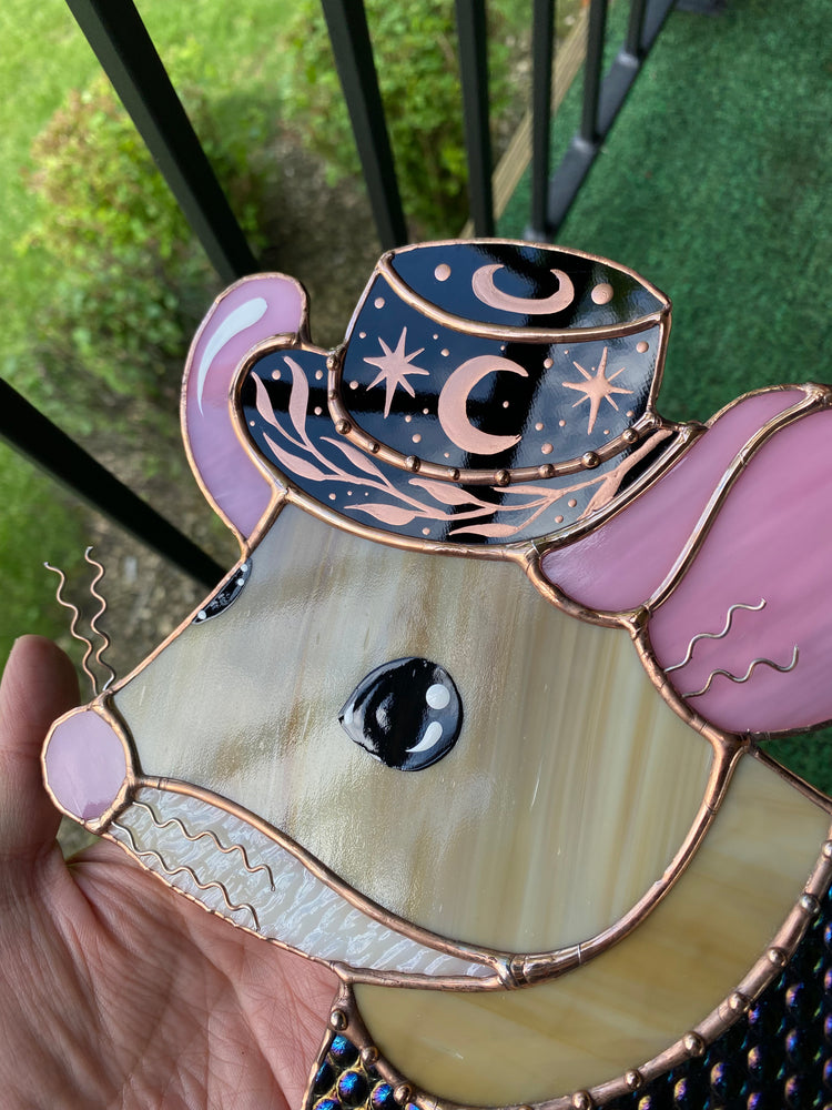 Celestial Cowboy Mouse Stained Glass Suncatcher