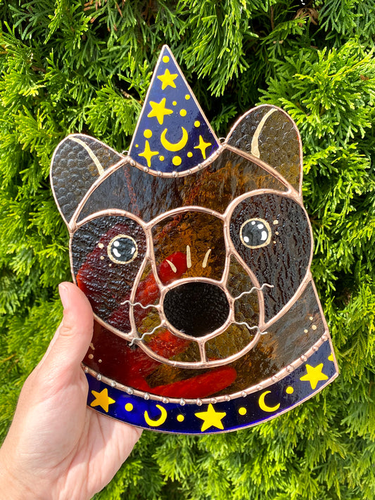 Blue Wizard Bear Stained Glass Suncatcher