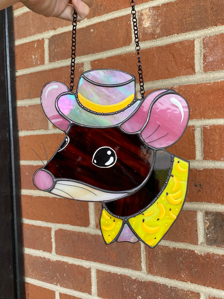 Banana Mouse Stained Glass Suncatcher