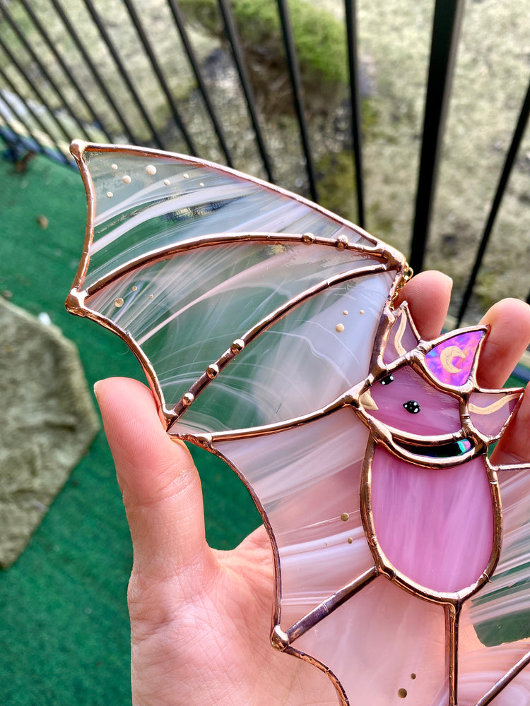 Pink Haze Wizard Bat Stained Glass Suncatcher