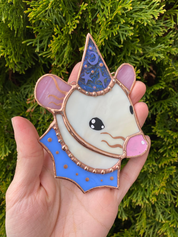 Periwinkle Wizard Rat Mini Stained Glass Suncatcher